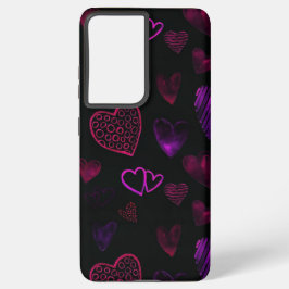 Funda Para Samsung Galaxy S21 Ultra Patrón de corazón morado rosado oscuro estético