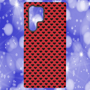 Funda Para Samsung Galaxy S22 Ultra Patrón de Corazón Negro Fondo Rojo