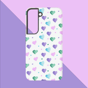 Funda Para Samsung Galaxy S22 Patrón de Corazones Acuarela Rosa Purpura Azul Ver