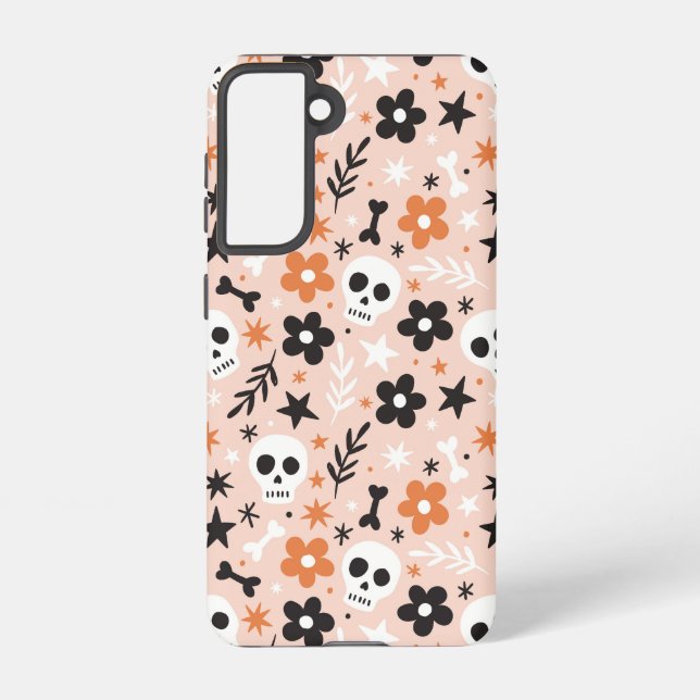 Funda Para Samsung Galaxy Patrón de cráneo de flor (Reverso )