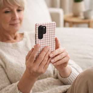 Funda Para Samsung Galaxy S22 Ultra Patrón de cuadros gingham rosa claro clásico