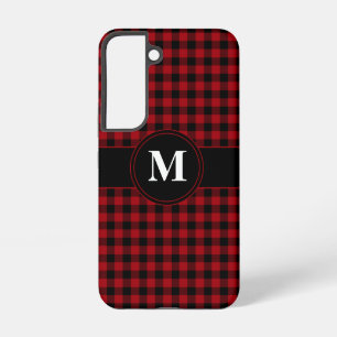 Funda Para Samsung Galaxy S22 Patrón de Cuadros Rojo Monograma Moderno