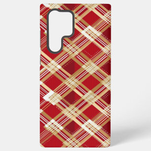 Funda Para Samsung Galaxy S22 Ultra Patrón de cuadros rojos y blancos diagonales moder