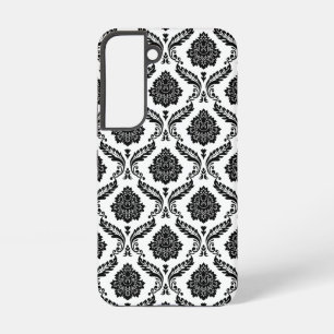 Funda Para Samsung Galaxy S22 Patrón de damasco rococó negro sobre blanco