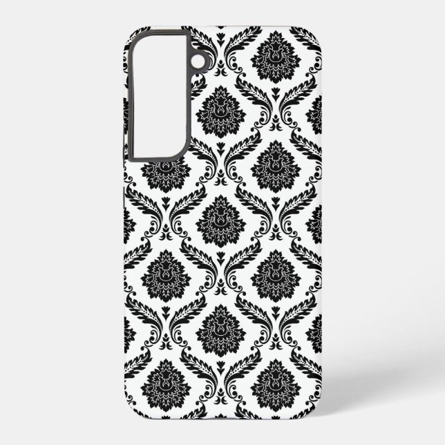 Funda Para Samsung Galaxy Patrón de damasco rococó negro sobre blanco (Reverso )
