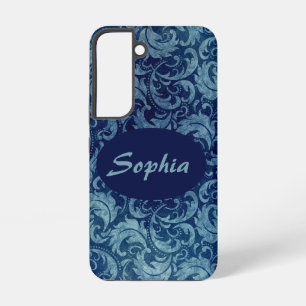 Funda Para Samsung Galaxy S22 Patrón de damasco vintage azul elegante