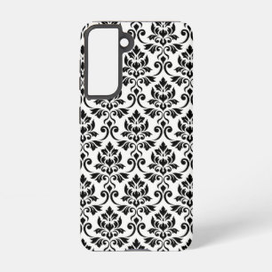 Funda Para Samsung Galaxy S21 Patrón de Damask de Feuille negro en blanco