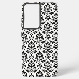 Funda Para Samsung Galaxy S21+ Patrón de Damask de Feuille negro en blanco