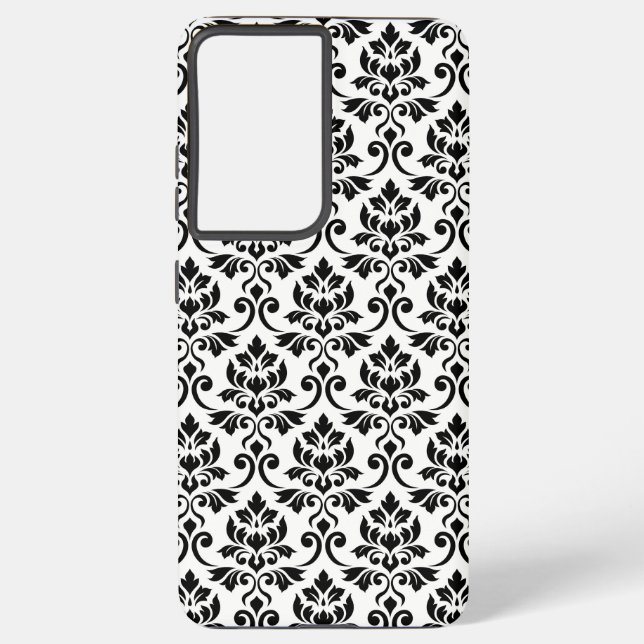 Funda Para Samsung Galaxy Patrón de Damask de Feuille negro en blanco (Reverso )