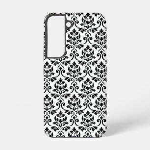 Funda Para Samsung Galaxy S22 Patrón de Damask de Feuille negro en blanco
