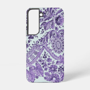 Funda Para Samsung Galaxy S22 Patrón de encaje floral púrpura