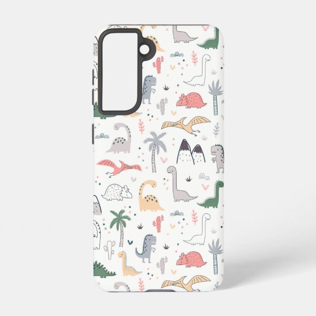 Funda Para Samsung Galaxy Patrón de escena de Dinosaurio Divertido Pastel (Reverso )