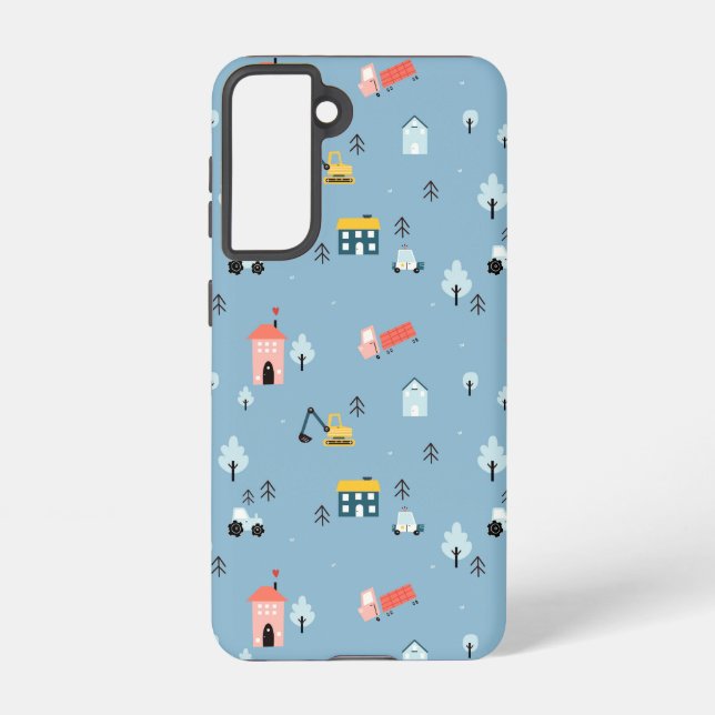Funda Para Samsung Galaxy Patrón de escena de pueblo de Doodle Cute (Reverso )