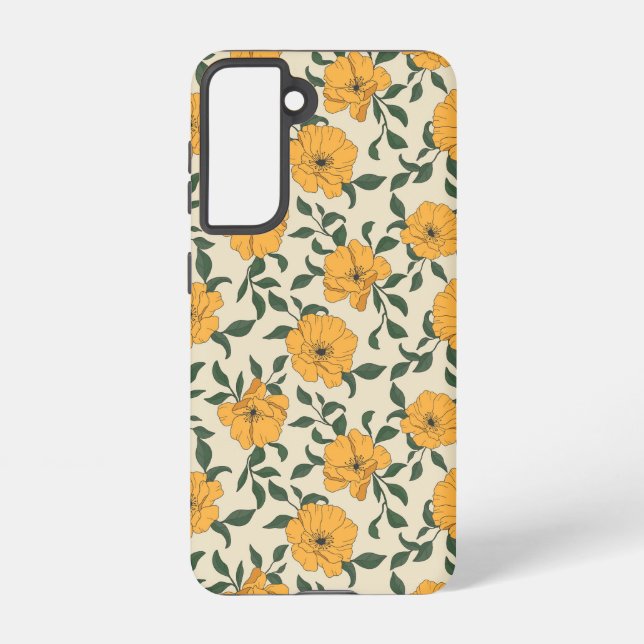 Funda Para Samsung Galaxy Patrón de flor de amapola naranja (Reverso )