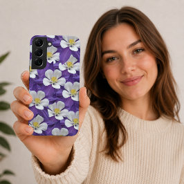 Funda Para Samsung Galaxy S22+ Patrón de Flor de Aquilegia Purpura y Blanca