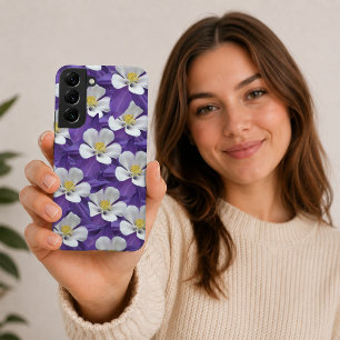 Funda Para Samsung Galaxy S22+ Patrón de Flor de Aquilegia Purpura y Blanca