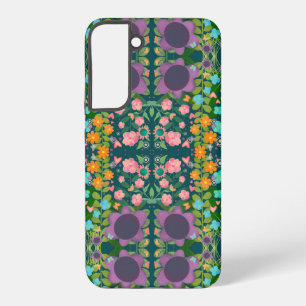 Funda Para Samsung Galaxy S22+ Patrón de flor de primavera verde púrpura