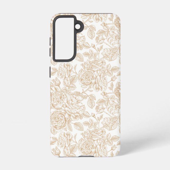 Funda Para Samsung Galaxy Patrón de flor de Rosa ventilado Beige (Reverso )