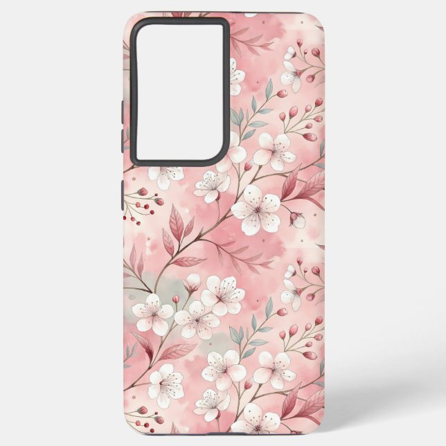 Funda Para Samsung Galaxy Patrón de flor sakura rosado (Reverso )