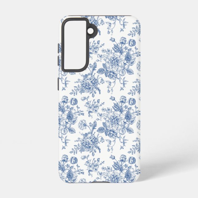 Funda Para Samsung Galaxy Patrón de flores azules (Reverso )