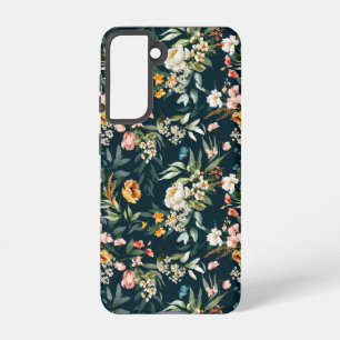 Funda Para Samsung Galaxy S21 Patrón de flores de jardín de estilo azul oscuro