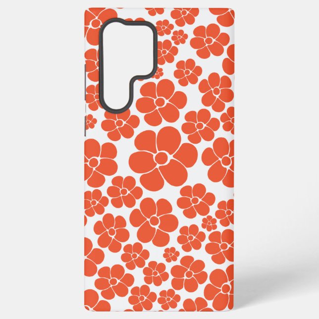 Funda Para Samsung Galaxy Patrón de flores - Naranja y blanco (Reverso )