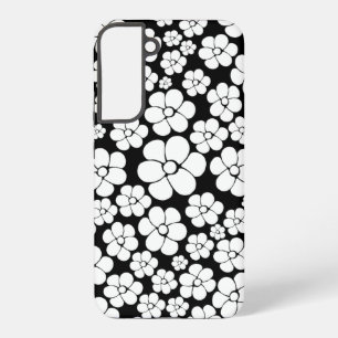 Funda Para Samsung Galaxy S22+ Patrón de flores retro en blanco sobre negro