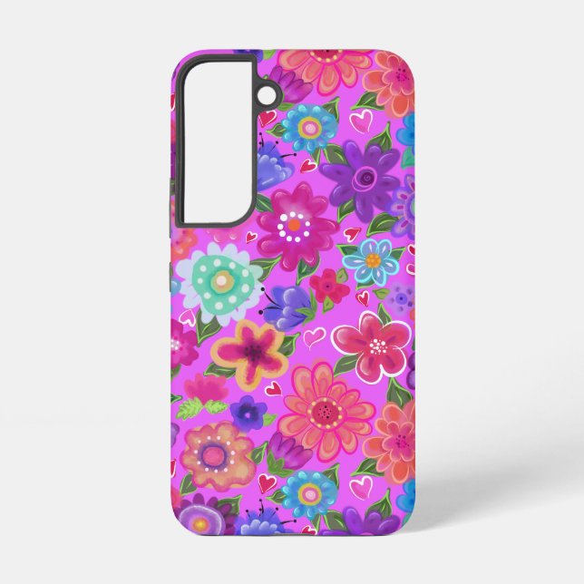 Funda Para Samsung Galaxy Patrón de flores rosadas (Reverso )