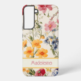 Funda Para Samsung Galaxy S22+ patrón de flores vintage en colores suaves con nom