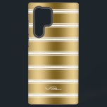 Funda Para Samsung Galaxy S22 Ultra Patrón de franjas blancas y doradas modernas<br><div class="desc">Elegantes rayas doradas con 3 rayas blancas de estaño,  patrón geométrico sin fisuras.</div>
