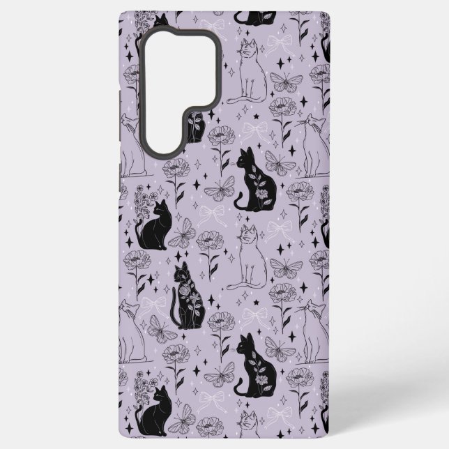 Funda Para Samsung Galaxy Patrón de gato negro místico y mariposa | Brujería (Reverso )
