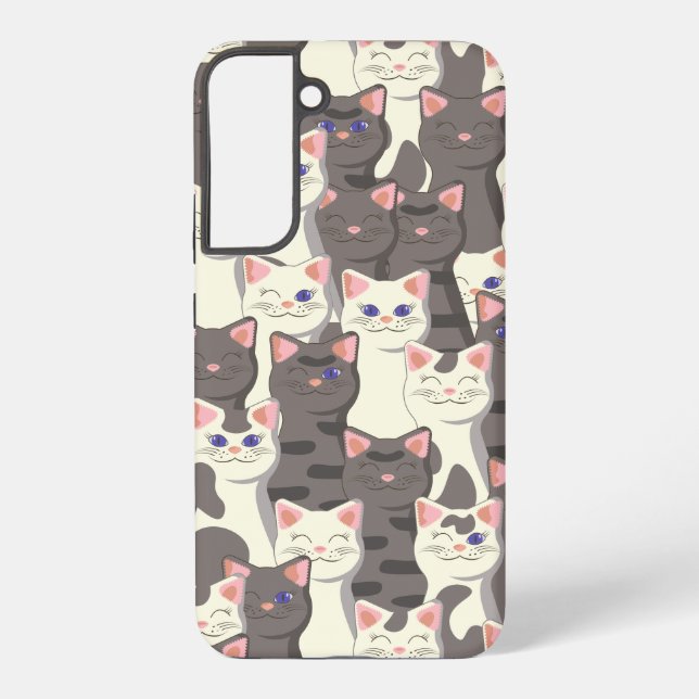 Funda Para Samsung Galaxy Patrón de gatos blancos y grises (Reverso )