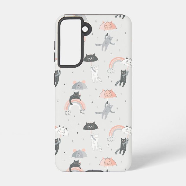 Funda Para Samsung Galaxy Patrón de gatos con lluvia corta (Reverso )