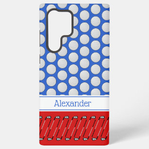 Funda Para Samsung Galaxy S22 Ultra Patrón de golf con nombre personalizado rojo azul