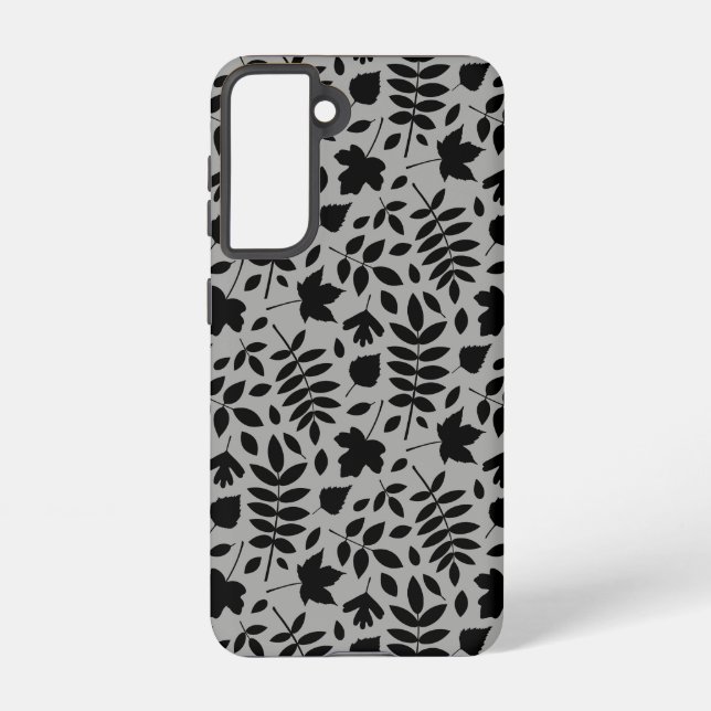 Funda Para Samsung Galaxy Patrón de hojas caídas negro sobre gris (Reverso )