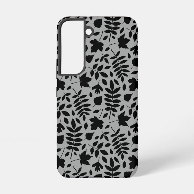 Funda Para Samsung Galaxy Patrón de hojas caídas negro sobre gris (Reverso )