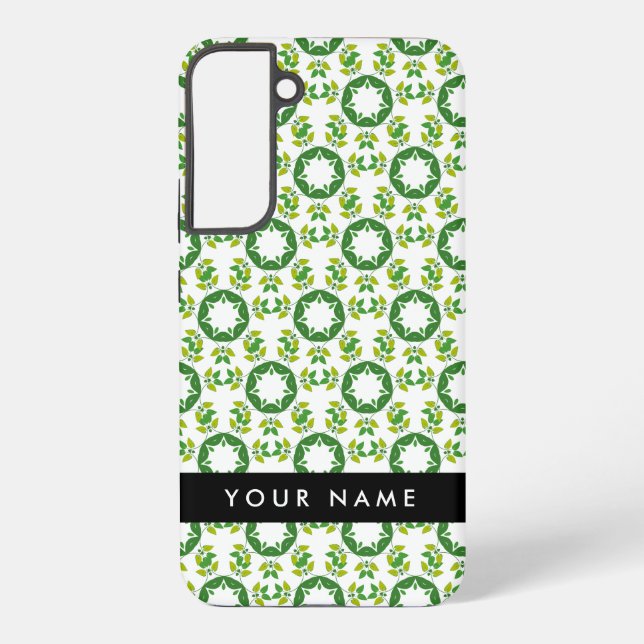 Funda Para Samsung Galaxy Patrón de hojas, hojas verdes, nombre (Reverso )