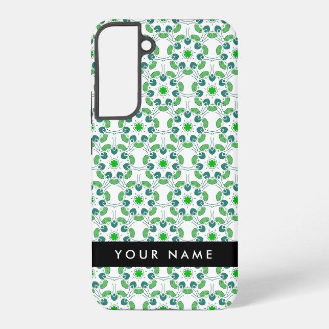 Funda Para Samsung Galaxy Patrón de hojas, hojas verdes, nombre (Reverso )