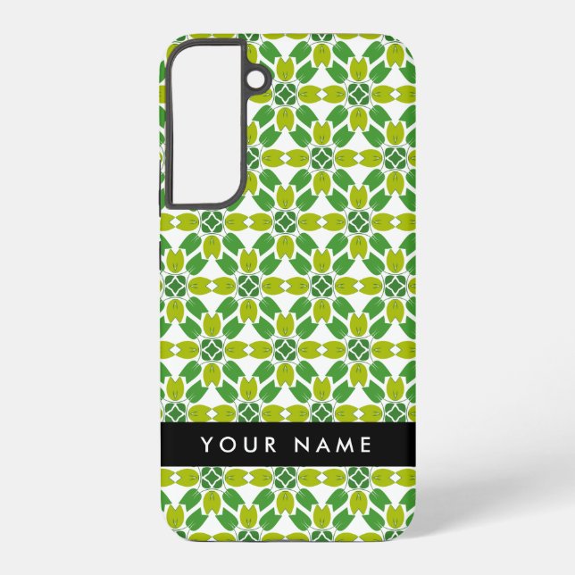 Funda Para Samsung Galaxy Patrón de hojas, hojas verdes, nombre (Reverso )