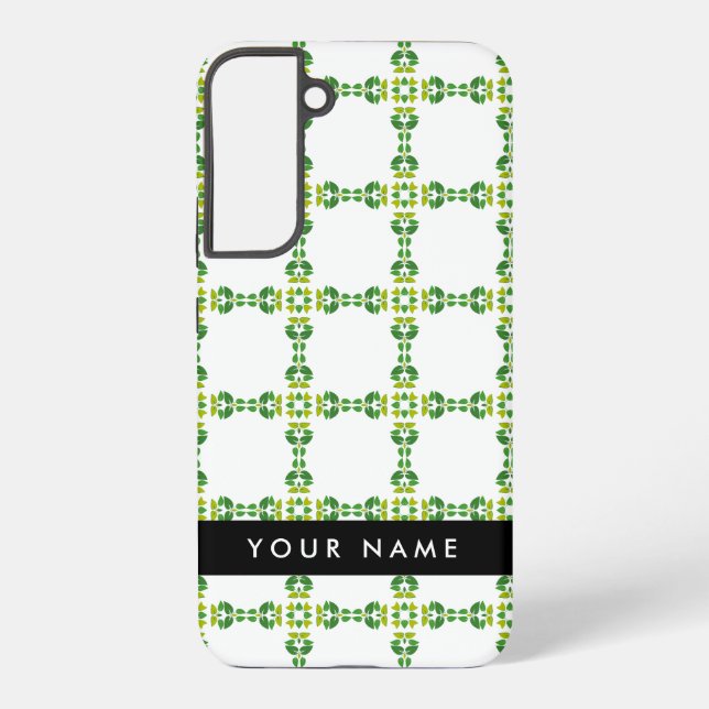 Funda Para Samsung Galaxy Patrón de hojas, hojas verdes, nombre (Reverso )
