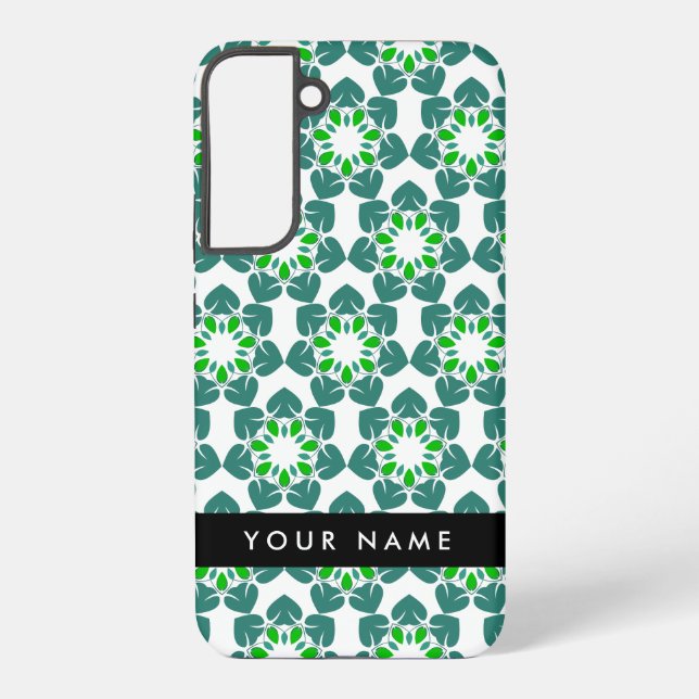 Funda Para Samsung Galaxy Patrón de hojas, hojas verdes, nombre (Reverso )
