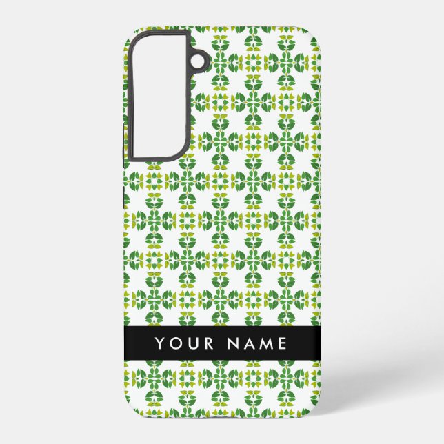 Funda Para Samsung Galaxy Patrón de hojas, hojas verdes, nombre (Reverso )