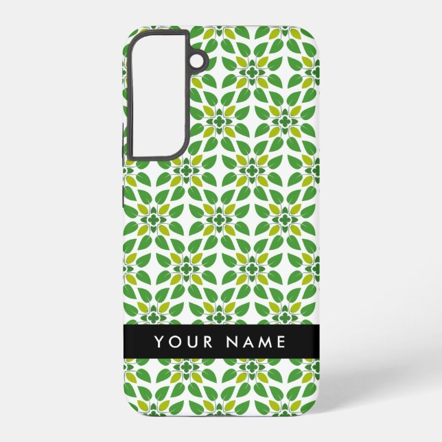 Funda Para Samsung Galaxy Patrón de hojas, hojas verdes, nombre (Reverso )