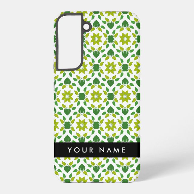 Funda Para Samsung Galaxy Patrón de hojas, hojas verdes, nombre (Reverso )