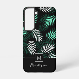 Funda Para Samsung Galaxy S22 Patrón de hojas verdes de monograma moderno
