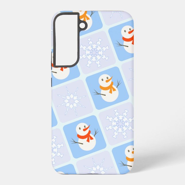 Funda Para Samsung Galaxy Patrón de invierno de snowman y copos de nieve (Reverso )