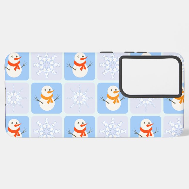 Funda Para Samsung Galaxy Patrón de invierno de snowman y copos de nieve (Reverso Horizontal)