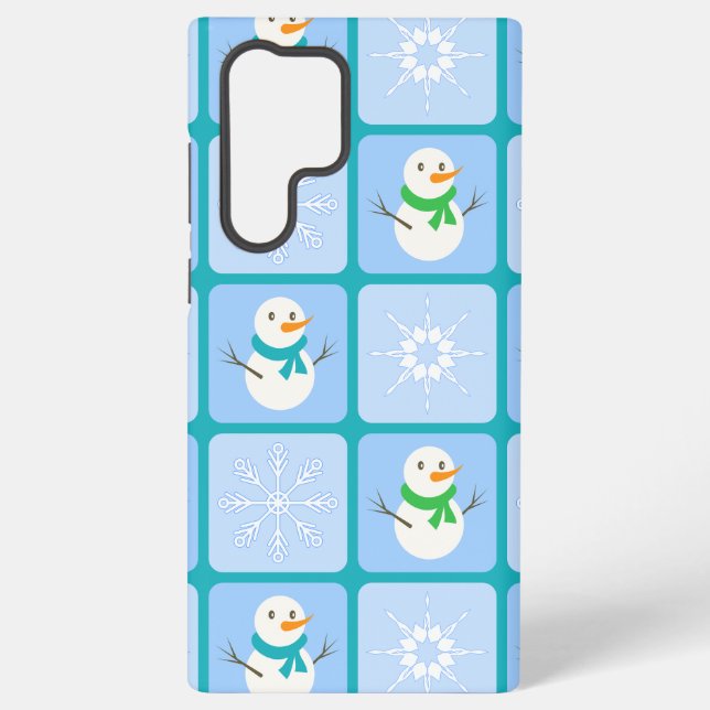 Funda Para Samsung Galaxy Patrón de invierno de snowman y copos de nieve (Reverso )