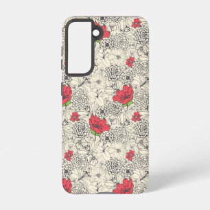 Funda Para Samsung Galaxy S21 Patrón de jardín de flores de la amapola
