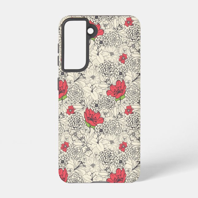 Funda Para Samsung Galaxy Patrón de jardín de flores de la amapola (Reverso )